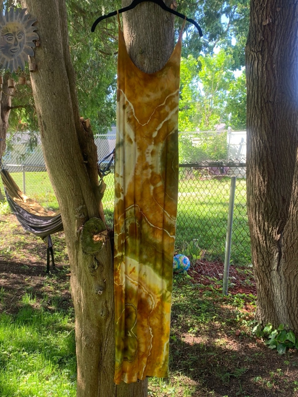 Sleeveless Tie-Dye Maxi Dress in Golden Olive